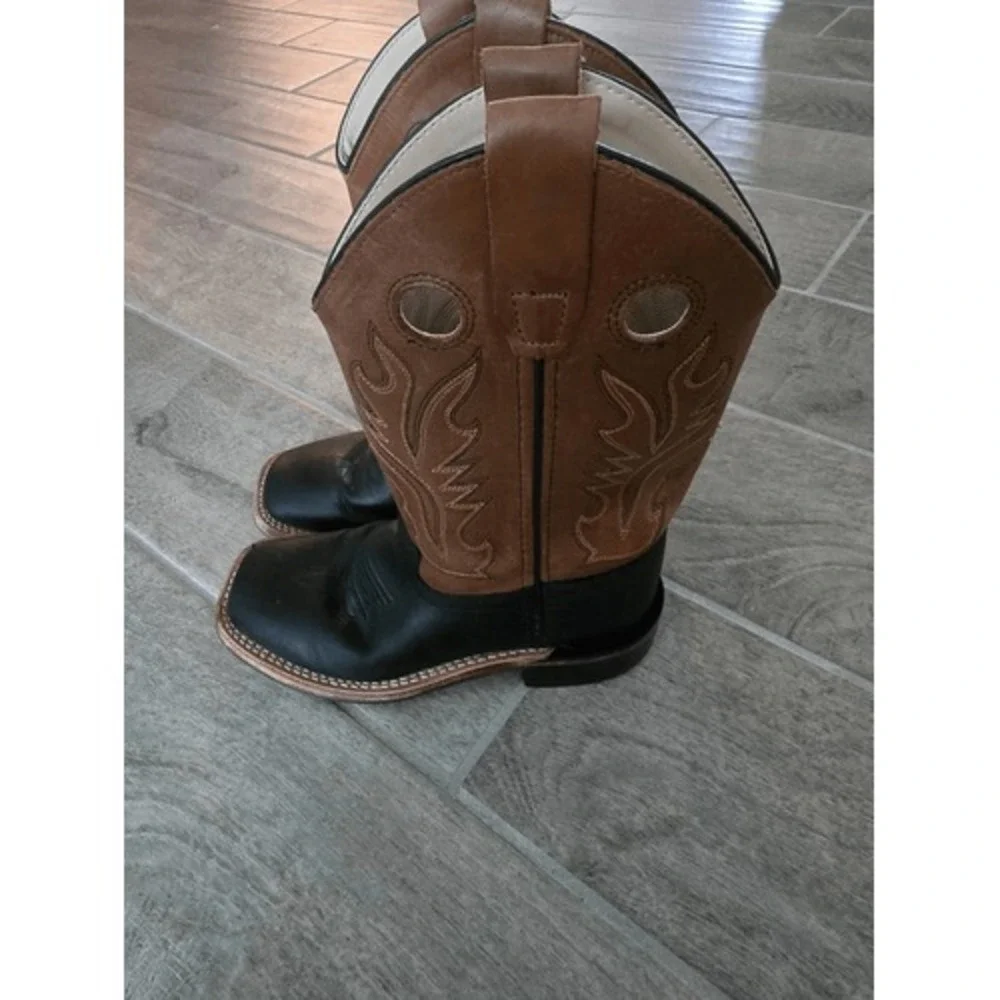 Old West Country Western Cowboy Boots Leather Square‎ Toe Unisex Size 1.5